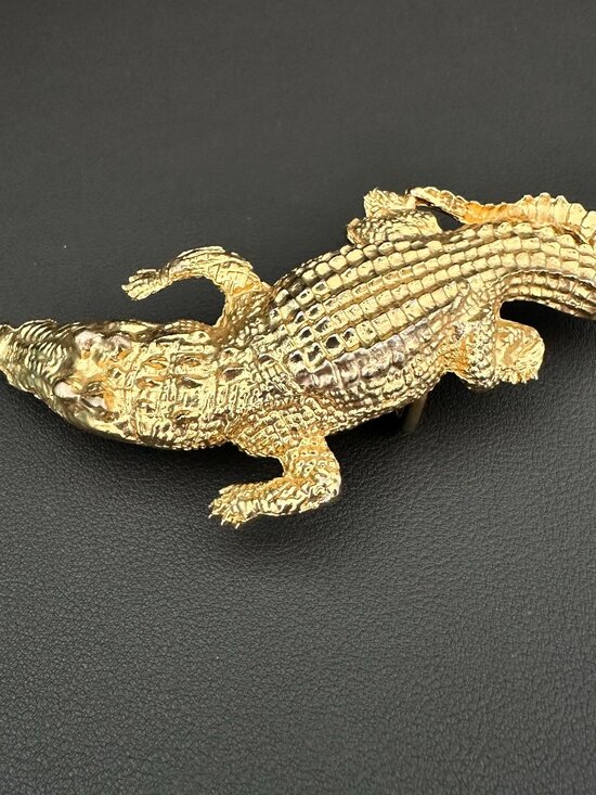 Vintage Gold Tone Metal Alligator Crocodile Gator Belt Buckle main image 5